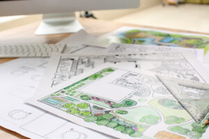 Garden plan in front of a computer